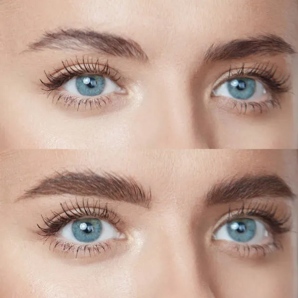 Før og efter permanent makeup til bryn